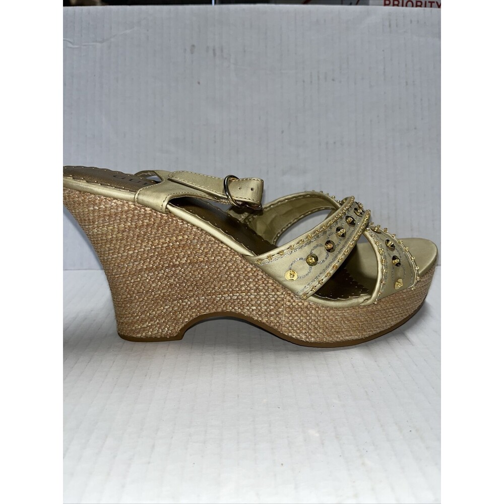 Guess Glitz Ecru Sequin Wedge Shoes Size 8.5 NWOB